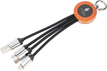 Kabel 3 w 1 z podświetlanym logo w drewnianej obudowie, beżowy EG061213