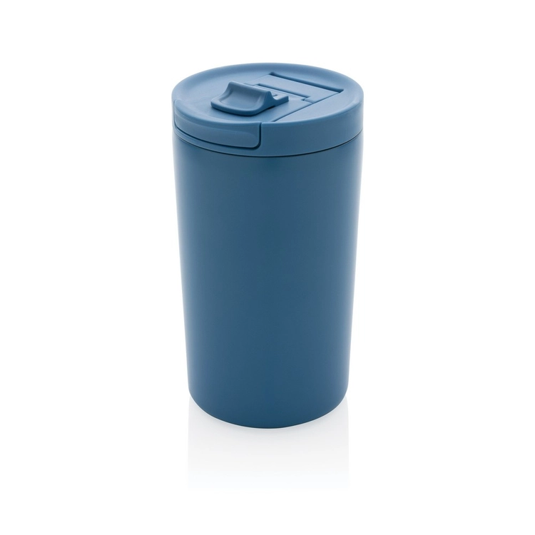 Kubek termiczny 300 ml z recyklingu, niebieski — szczelny, 13,5×7,3 cm
