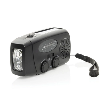 Radio survivalowe AM/FM, power bank 1800 mAh, latarka RescueWave, czarny P326.4301