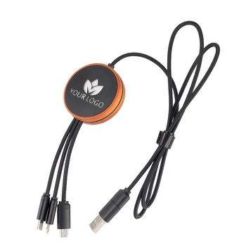 Kabel z ładowarką indukcyjną 4w1 w drewnianej obudowie - i5w, beżowy EG060813