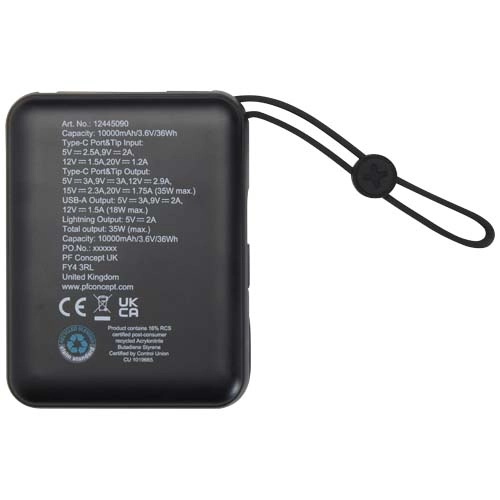 Acrux powerbank do tabletu o pojemności 10 000 mAh i mocy 35 W z wbudowanym kablem typu C - wykonany z tworzyw sztucznych poc