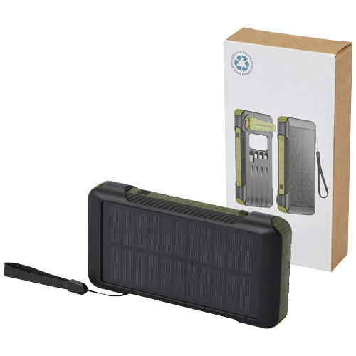 Soldy powerbank solarny o pojemności 10 000 mAh z dynamem wykonany z tworzyw sztucznych pochodzących z recyklingu z certyfika