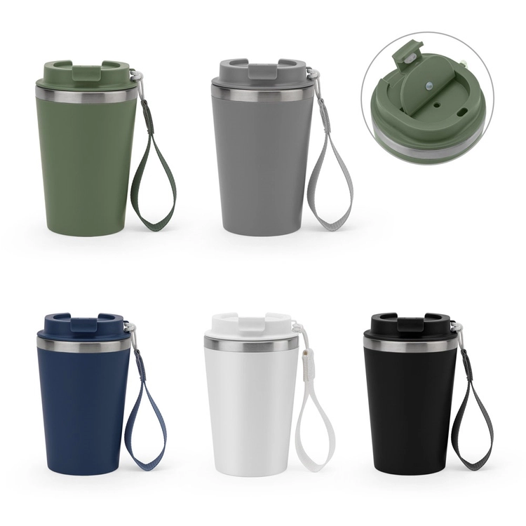 SPITZ. Kubek podróżny ze stali nierdzewnej (w 90% pochodzącej z recyklingu) i zewnętrzną ścianką z PP, z matowym wykończeniem 440 ml