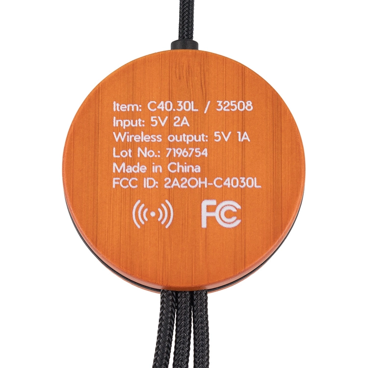 Kabel z ładowarką indukcyjną 4w1 w drewnianej obudowie - i5w