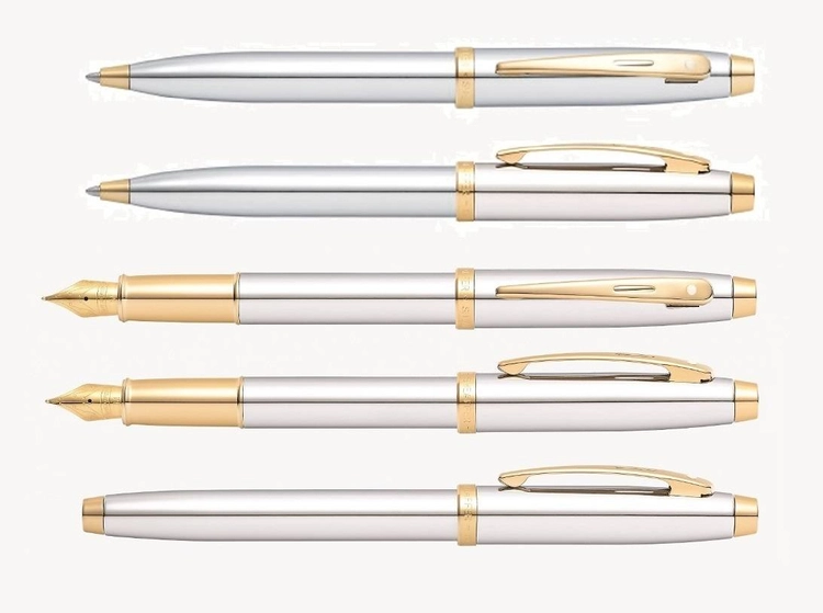 9340 Zestaw (pióro wieczne i długopis) Sheaffer kolekcja 100, chrom, wykończenia w kolorze złotym