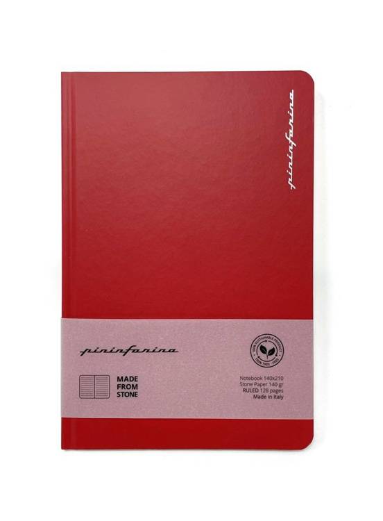 PININFARINA Segno Notebook Stone Paper, notes z kamienia, czerwona okładka, linie